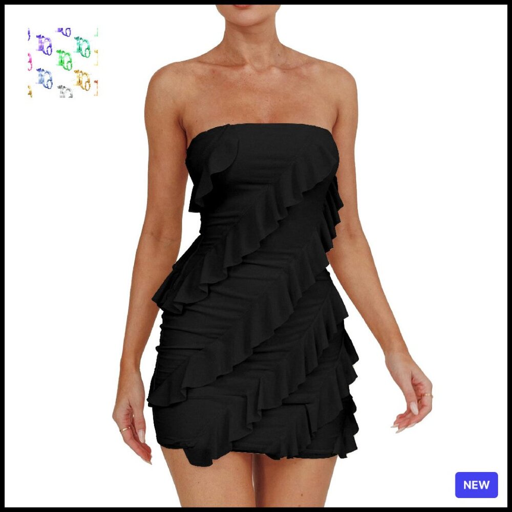 Strapless Tube Top Bodycon Dress Elegant Party Night Out Ruffle Mini